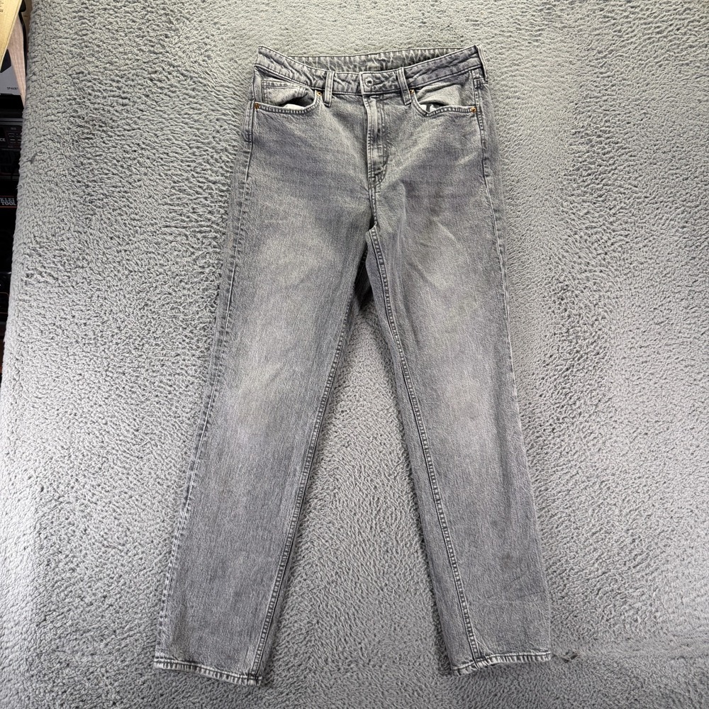 H&M &Denim Jeans Womens 10 Gray Cotton Straight Leg Slim Fit Workwear Stretch